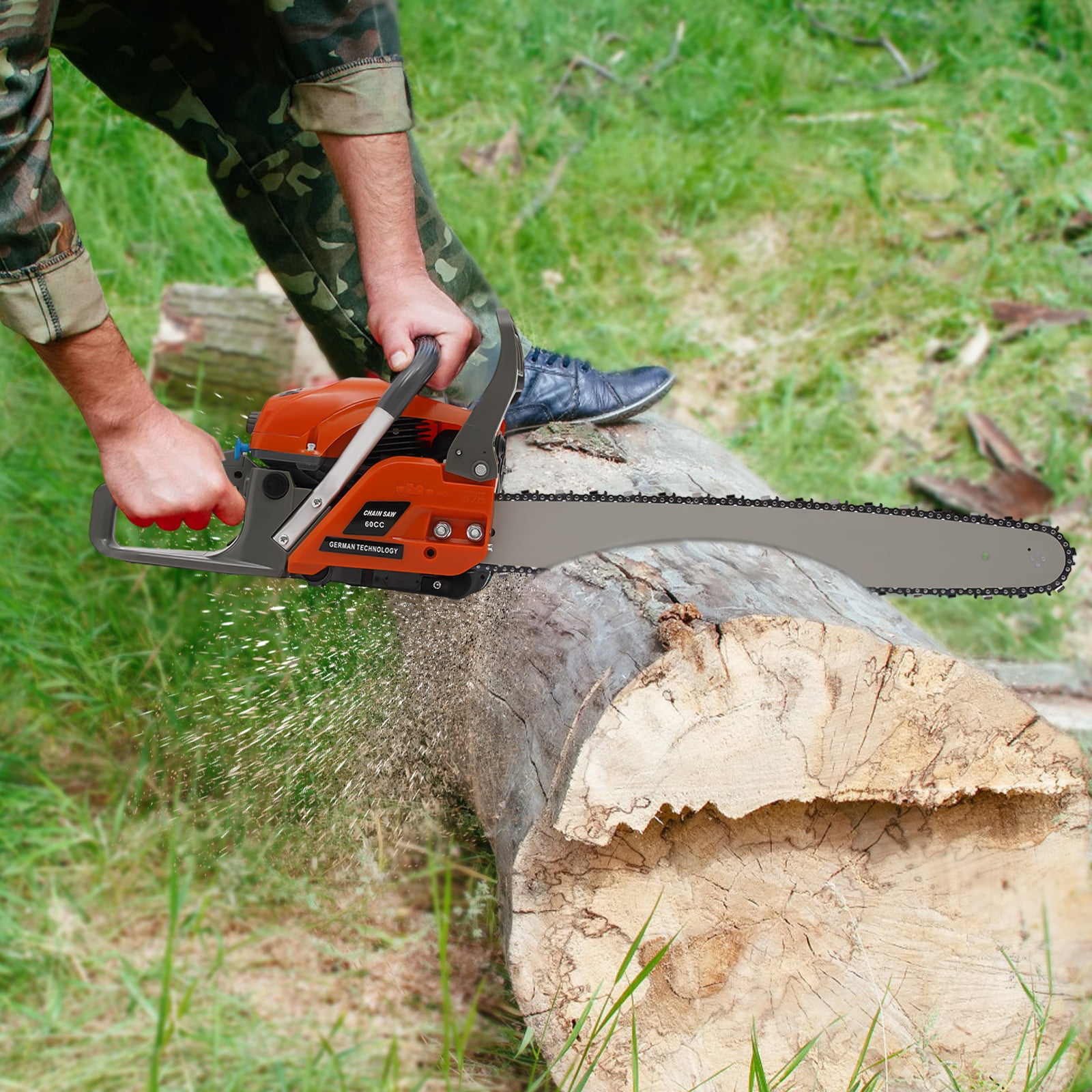 Handheld Cordless Petrol Chain Saw 2-Stoke Engine 60cc Gasoline Chainsaw Power Head Gas Powered Chainsaw 10000rpm Self-Reset Pull Start for Garden Pruning Forest Logging Chopping Wood