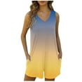 thumbnail image 2 of Tank Top Romper for Women Summer Casual Zip Back Color Print Short Jumpsuit with Pocket Loose Wide Leg Athletic Outfits, Yellow, XL, 2 of 7