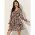 thumbnail image 3 of Vestido floral con cuello en V y manga larga con lazo en la cintura y dobladillo con volantes en capas Rosa Negro XL, 3 of 5