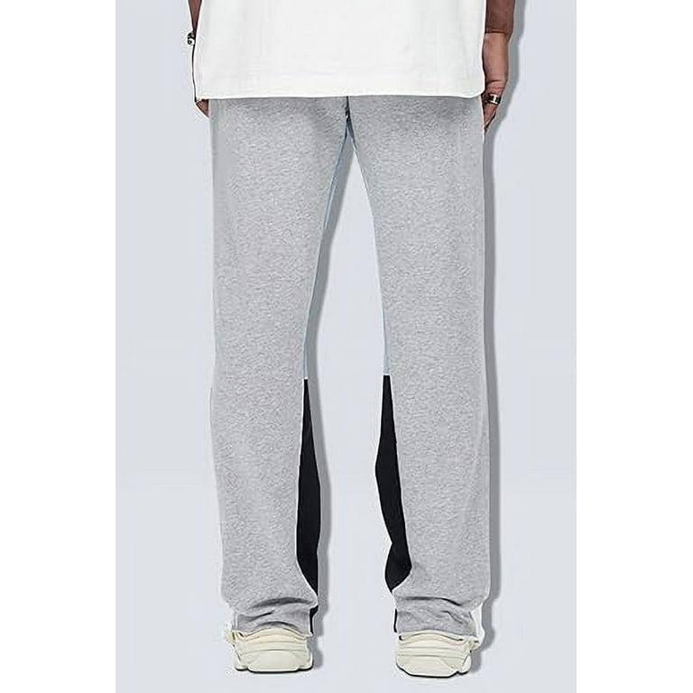 IAMHOTTY Casual Contrast Color Patchwork Flare Pants Grey High