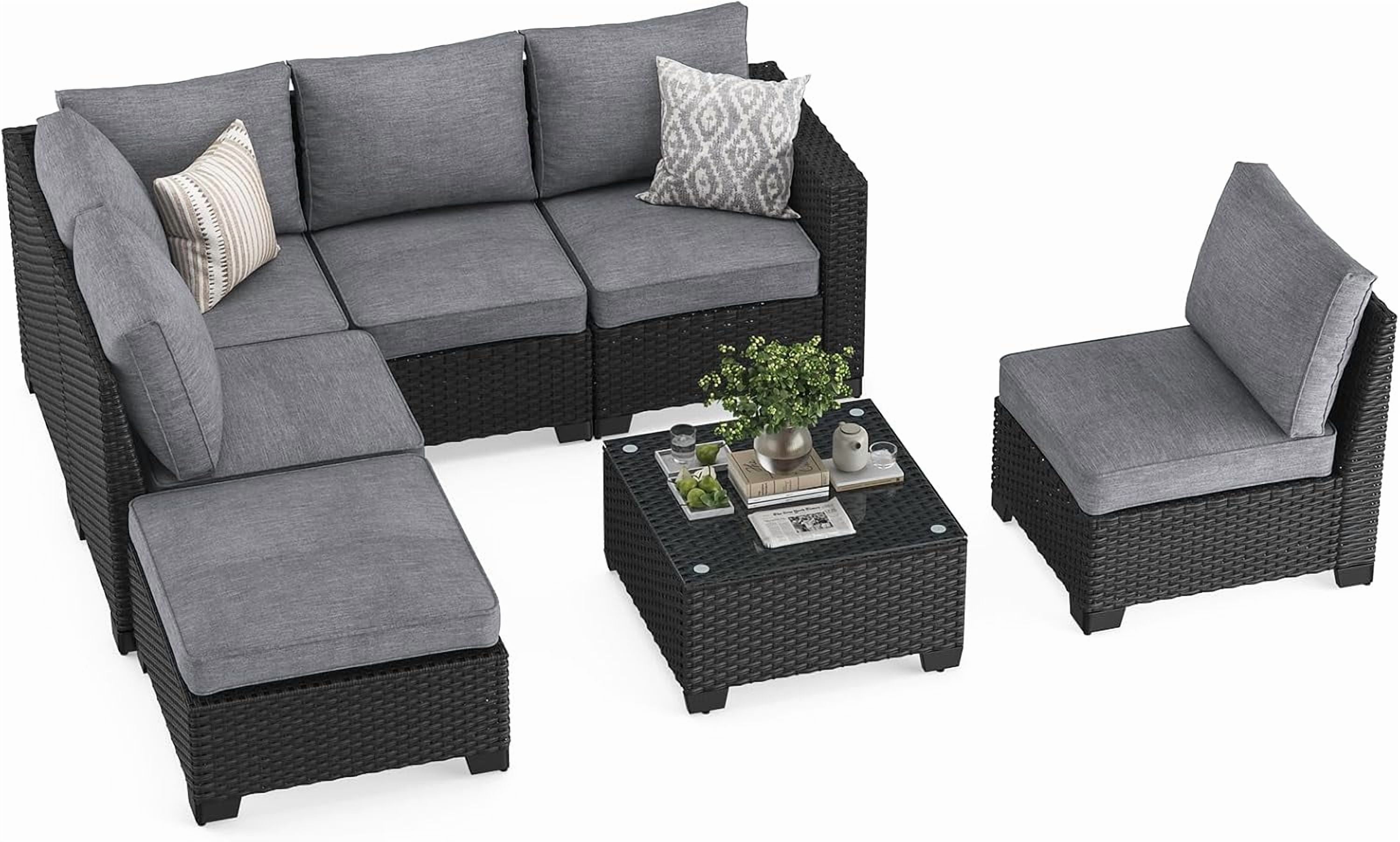 STARY Outdoor Wicker conversation sets, 7 Pieces Patio Furniture Sofa Set with Coffee Table, All Weather for Garden, Backyard, Balcony (Dark Gray)