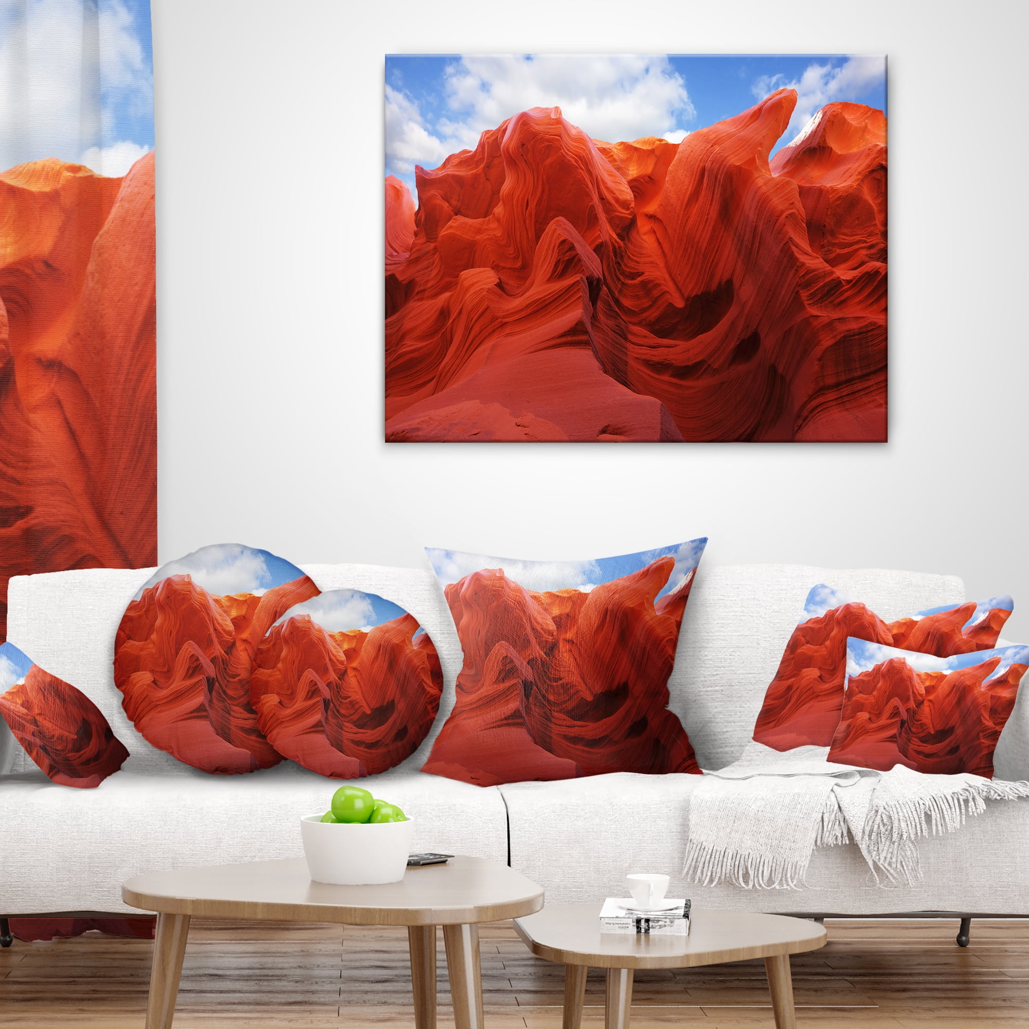 Designart Red and Orange Shade in Antelope Canyon - Photography Throw Pillow - 18x18