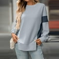 thumbnail image 2 of HomeDM Womens Long Sleeve Sweatshirts Crewneck Color Block Pullover Tops Side Split Hem - Blue/L, 2 of 7