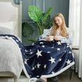 thumbnail image 4 of Thick Warm Sherpa Fleece Star Blanket, Double Sided Patriotic Throw Blanket Fluffy Soft Fuzzy Thick Blanket for Couch, Bed and Gifts(Navy Blue, 50" x 60"), 4 of 8