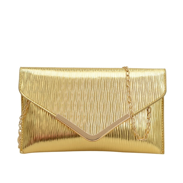 2954 Bolso tipo sobre mano plisado bolso noche bolso bandolera con cadena personalidad elegante en forma V para mujer-PZ20240716014897 Oro