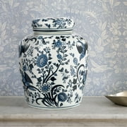Creative Co-Op Decorative Bird Ceramic Ginger Jar with Lid, Blue and White