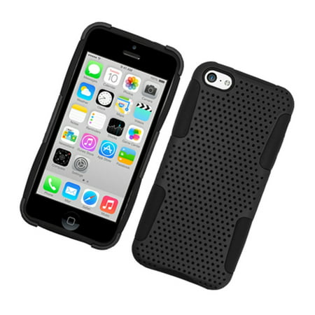 iPhone 5C Case, by Insten Mesh Dual Layer [Shock Absorbing] Protection Hybrid Hard Plastic/TPU Rubber Case Cover for Apple iPhone
