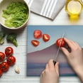 thumbnail image 3 of Mountain Cutting Board, Abstract Illustration of Hill and Sandy Beach Ocean Scenery Nature Sky Summer Sea, Decorative Tempered Glass Cutting and Serving Board, in 3 Sizes, by Ambesonne, 3 of 5