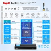 MeLE Intel N150 Mini PC Fanless Quieter4C 16GB 512GB USB-C Mini Desktop Computer