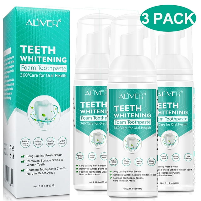 Aliver 3 Pack Teeth Whitening Foam Toothpaste Fresh Breath Deeply