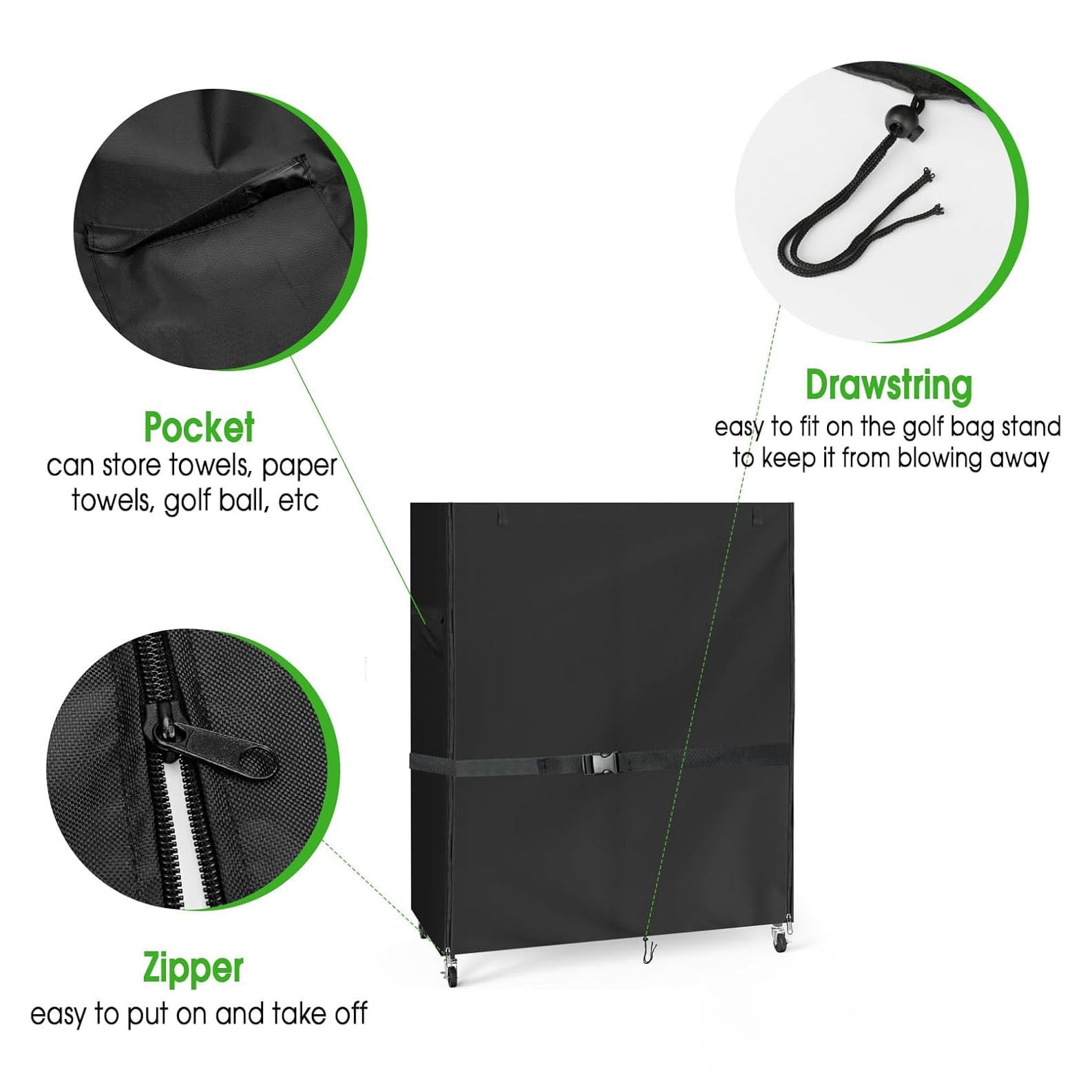 Windproof Golf Bag Storage Cover for Garage Organizers