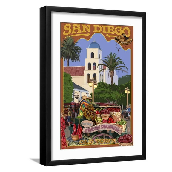Art.com San Diego, California - Old Town Art Print by Lantern Press, Black Frame Wall Art, 17" x 23"