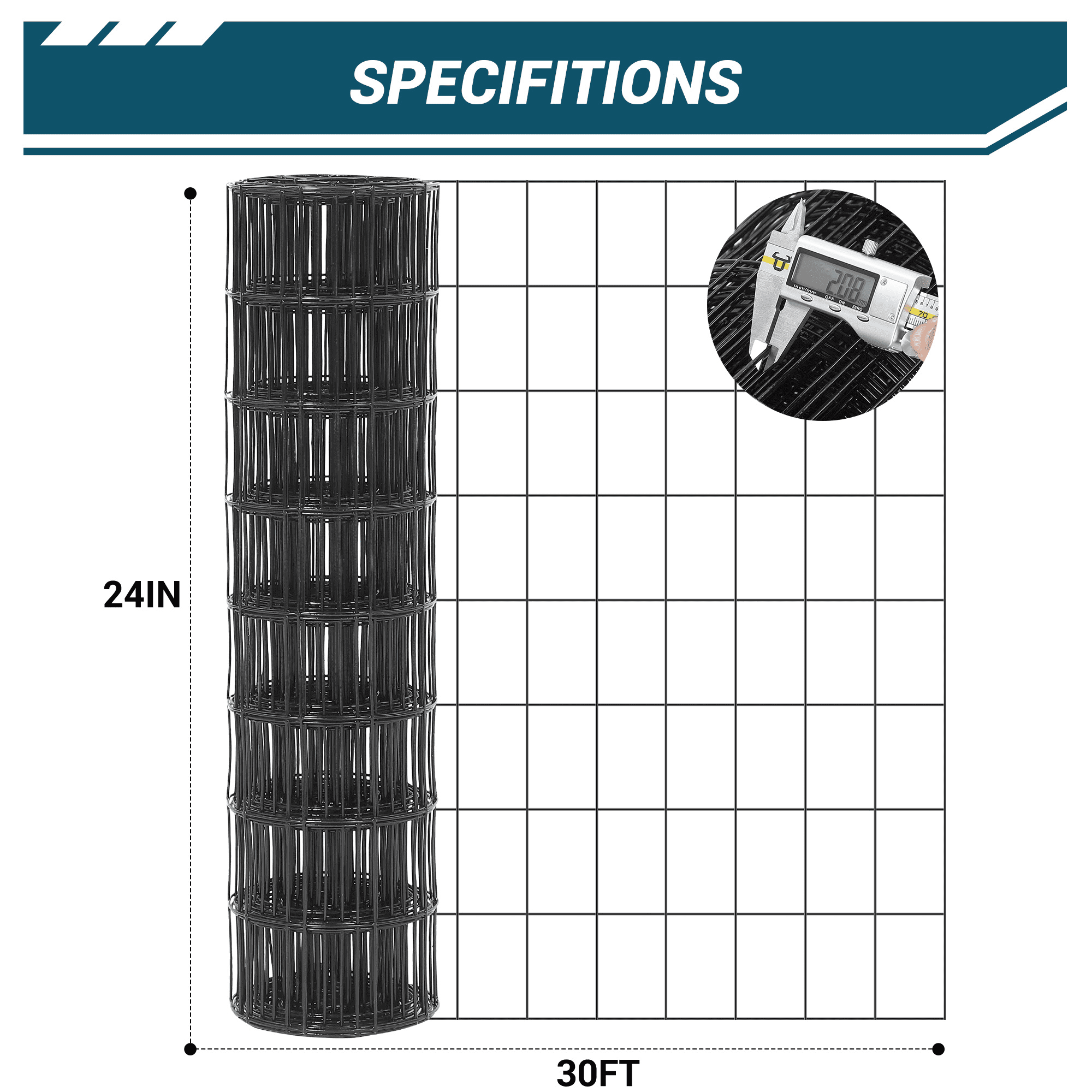 Heavy Duty Welded Wire Mesh Fence – 24"x60' Roll, 2"x3" 16GA PVC Coated – Hardware Cloth for Garden Borders, Coops & Pet Protection – with Cutting Pliers & Gloves