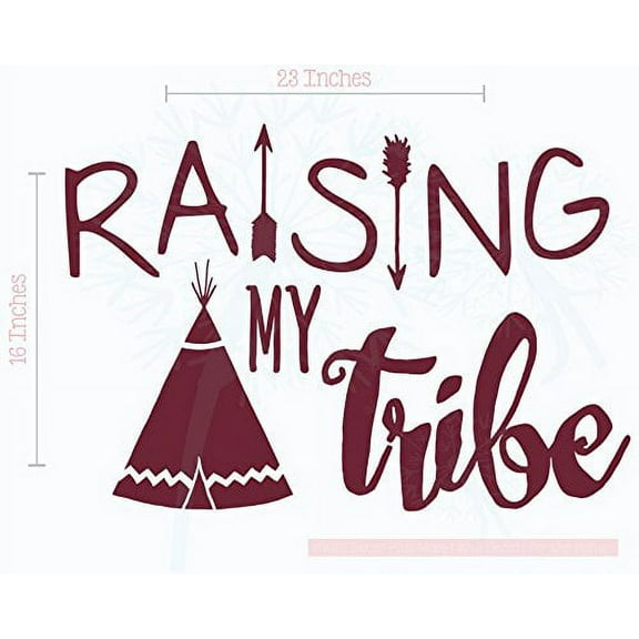 Raising My Tribe Family Wall Decals Tribal Arrow Decor Vinyl Lettering Quotes, 23x16-Inch Burgundy