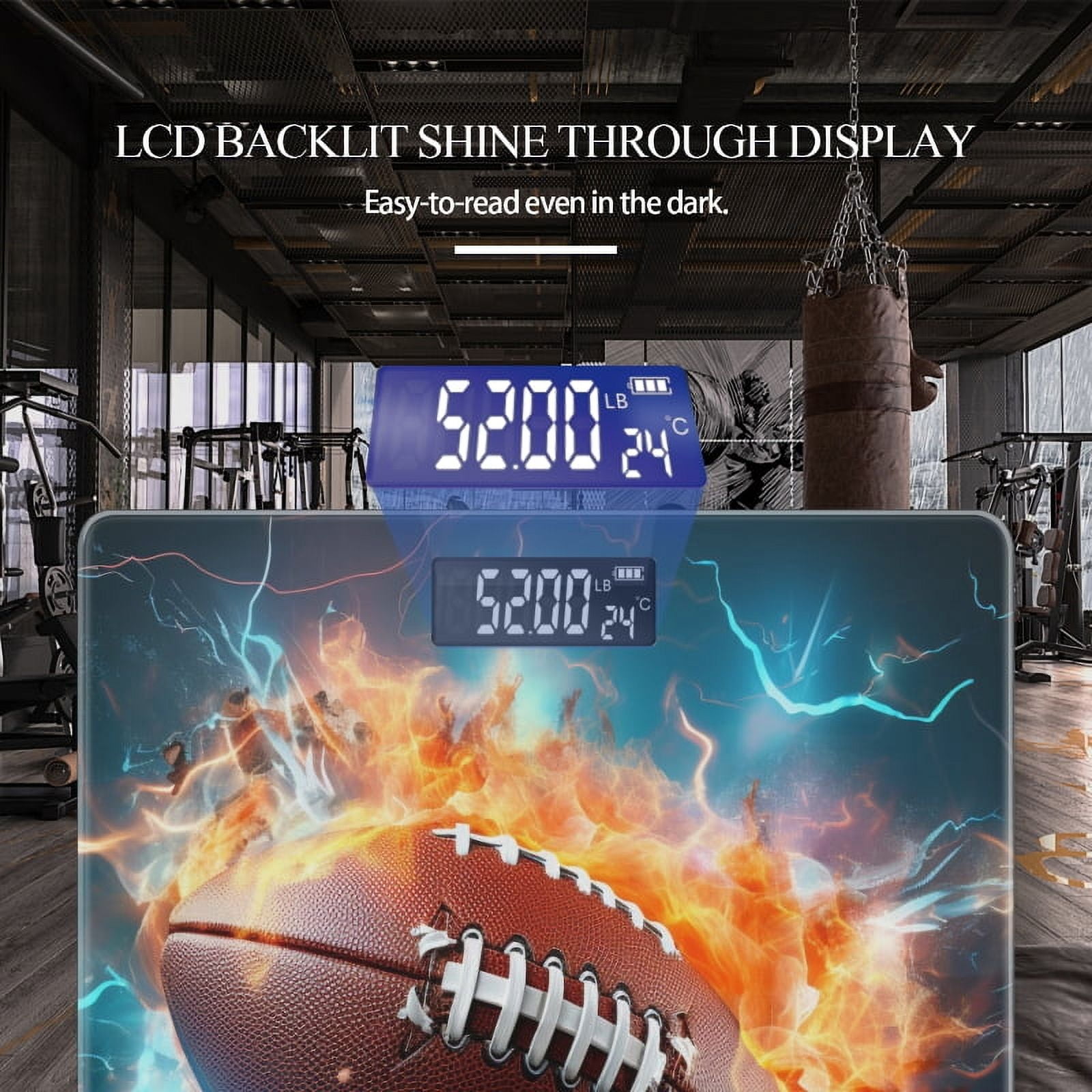 Bathroom Scale, Highly Accurate Digital Body Scale,Precisely Measures Weight up to 400 lbs-Football Engulfed In Flames