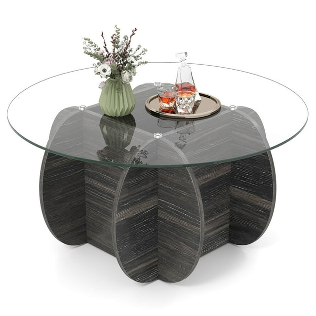 Costway Table Basse Ronde de 35 Pouces Table d'Appoint Moderne avec Dessus en Verre Trempé pour Salon