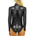 thumbnail image 3 of UAYOTSE Women's Shiny Metallic Long Sleeve Turtleneck Thong Leotards Gymnastics Bodysuit Clubwear,XL Black, 3 of 6