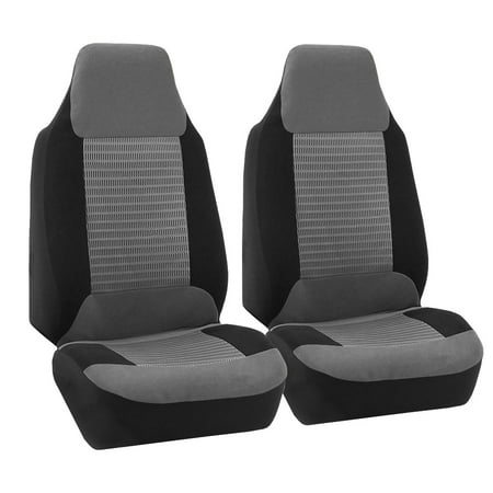 FH Group Premium Fabric Front High Back Car Truck SUV Bucket Seat Cover Airbag Compatible, Pair, Gray and