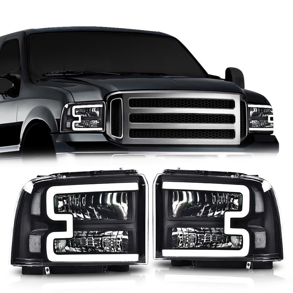 CROSSDESIGN LED DRL Headlights Assembly Headlamps Fit for Ford F250 F350 F450 F550 Super Duty 2005-2007