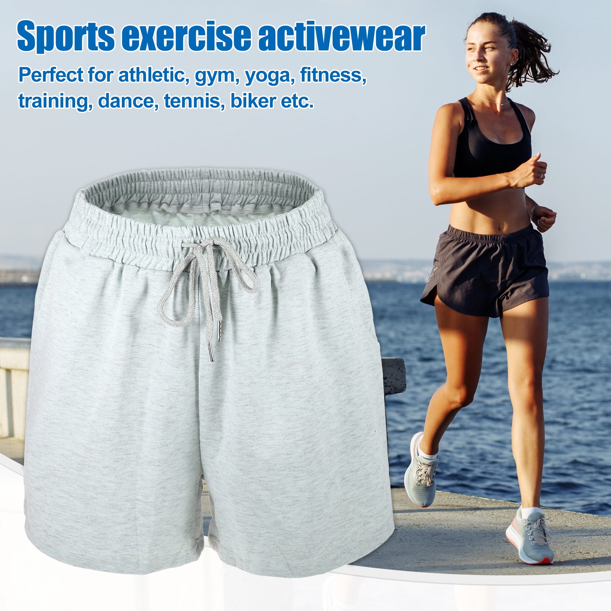 Unique Bargains Women's Flowy Running Shorts High Waisted Workout Shorts Grey Size XL