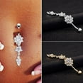 thumbnail image 5 of UDIYO Sexy Women Flower Rhinestone Dangle Bar Barbell Belly Button Ring Body Piercing, 5 of 6