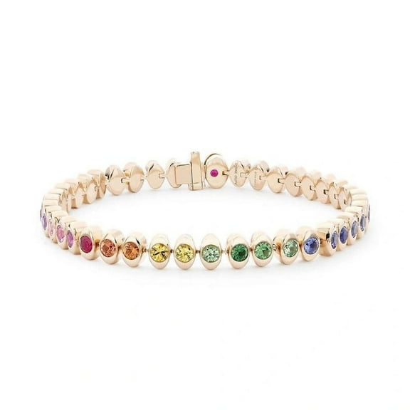 Rainbow sapphire tennis bracelet 14K solid gold | Natural rainbow gemstone bezel set tennis bracelet | multi sapphire rainbow bracelet
