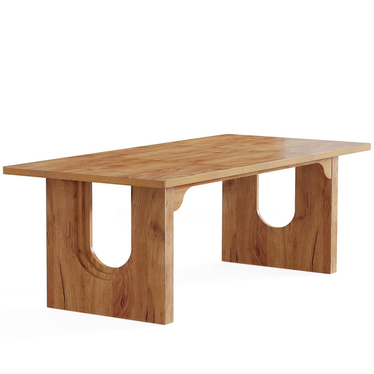 Demi Bonn 71" Modern Computer Desk with Wood Double Pedestal Base, Executive Desk, Simple Study Work Desk for Home Office, Study, Living Room, Brown