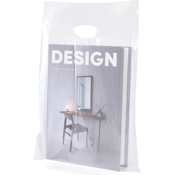 Choice Marts 100 Clear Plastic Bags With Handles 9"x12" Perfect for Merchandise And Retail 1.5Mil Thick Clear Gift Bags With Handles