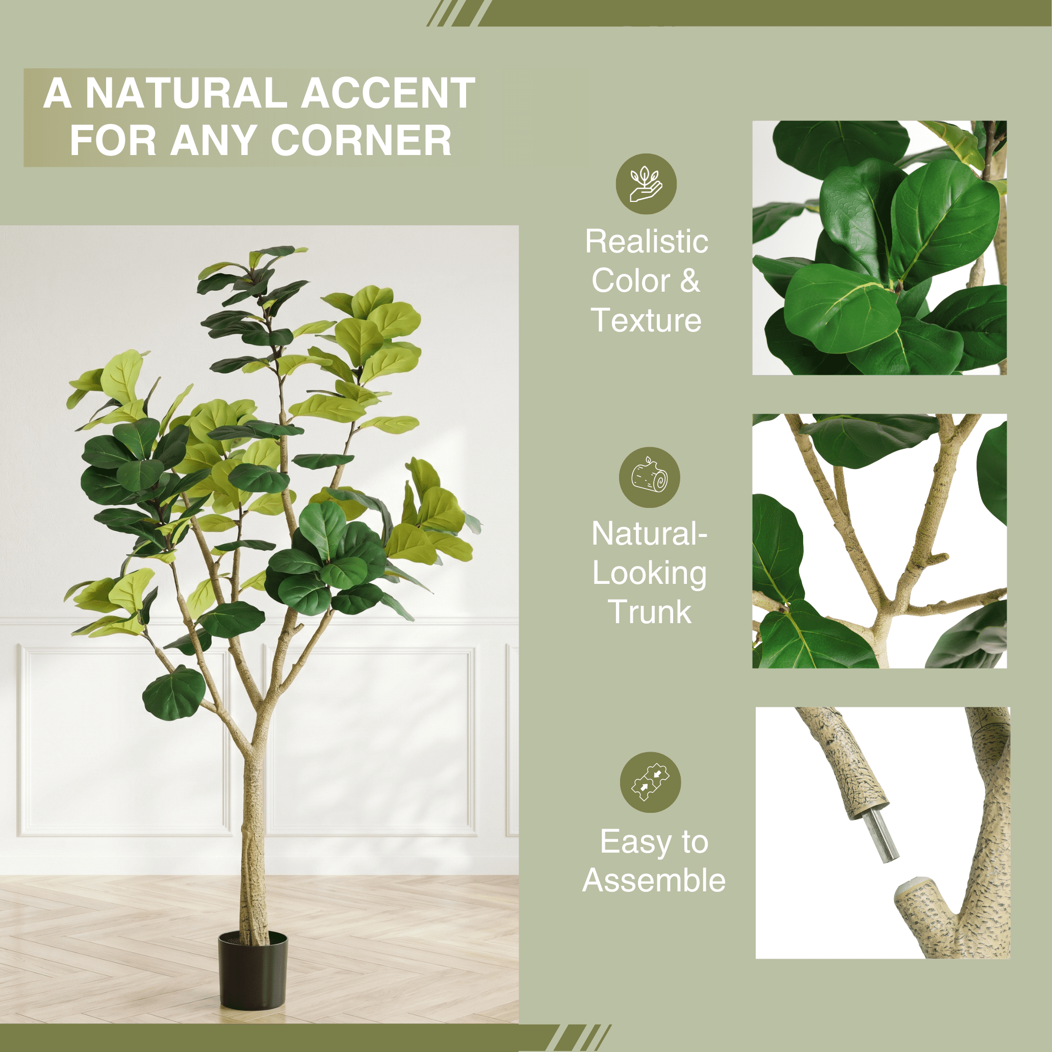 7FT Artificial Fiddle Leaf Fig Tree with White Planter Pot,Leaves Lifelike Fake Indoor Plant for Home Office Living Room Decoration