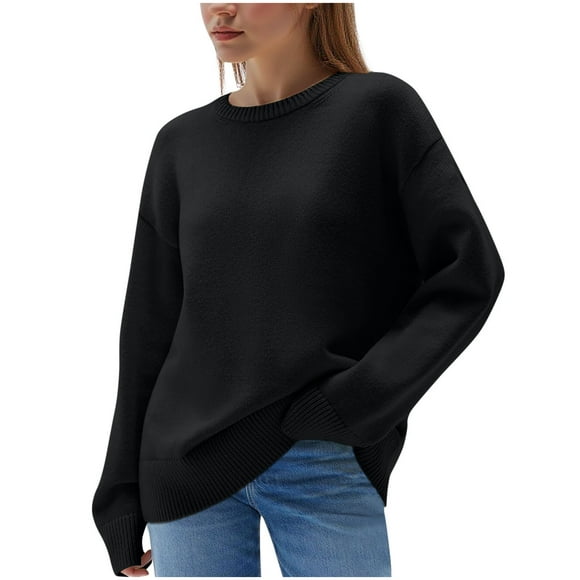 hoksml Women's Heavyweight Crewneck Sweater, Thermal Winter Knit Pullover, Cozy Solid Color Top