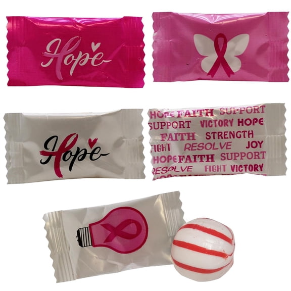 Naturejam 100count Cancer Themed Peppermints - Perfect Mints Individually Wrapped as Cancer Free Party Decorations - Candy Mints Bulk for Survivor Party Supplies