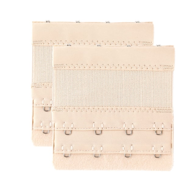 INSPIRE CHIC Women's 2 Pcs Stretchy Bra Extenders, 2x2/2x3/2x4 Hooks Elastic Back Bra Extension Strap Bra Band Light Apricot 2 Rows 4 Hooks