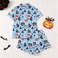 thumbnail image 4 of WERYOUNG Toddler Girls Halloween Pajamas Short Sleeve Notched Collar Button Front Tops Shorts 2 Piece Sleepwear Set Cute Cartoon Allover Print Kids Nightwear Breathable Loungewear 5-6 Years, 4 of 9