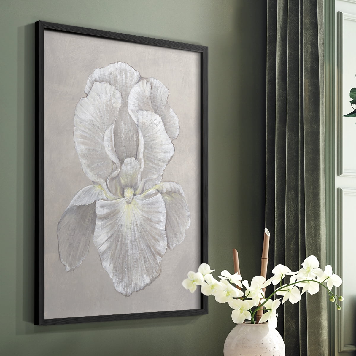 White Iris II Framed Print in Black Solid Wood 16 x 20 Framed Print