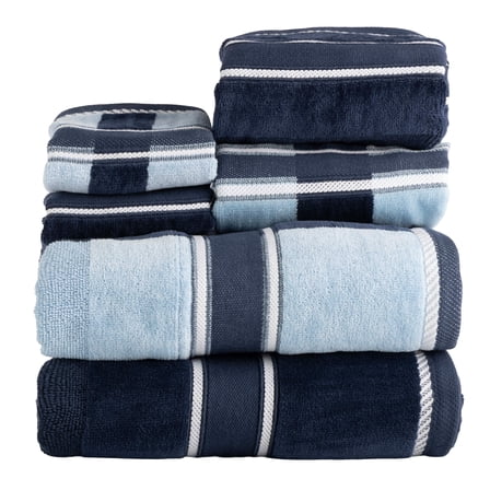 Lavish Home 6-pc Cotton Towel Set - Solid and Striped Towels (Navy)