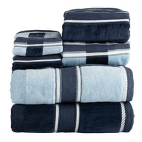 Lavish Home 6-pc Cotton Towel Set - Solid and Striped Towels (Navy)