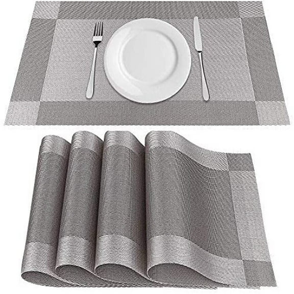 Silver Gray Washable Rectangular Indoor Placemats for Protect Table Set of 4, Non-slip Table Mats