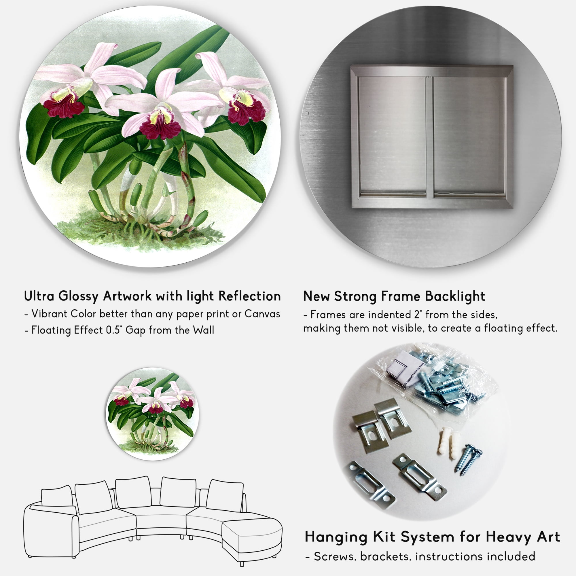 Designart 'White Vintage Orchid Flower I' Traditional Circle Metal Wall Art 11x11 - Disc of 11