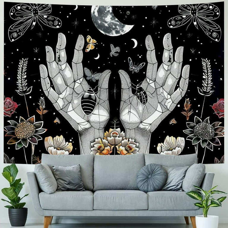 Wuche Gothic Witchy Tapestry Witchcraft Mystical Moth Tapestry Moon Magic Witch Hands Tapestry Black and White Tapestry Trippy Mandala Hippie Wall Hanging for Living Room 40x30inch Walmart