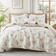 thumbnail image 2 of Exclusivo Mezcla Floral California King Size Quilt, Faint Yellow Cal King Quilt Bedding Set with Pink Lily Pattern, Reversible Lightweight Bedspreads Coverlets (112"x104"), 2 of 6