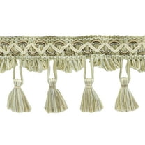 2 1/2" (6cm) Empress Scroll Gimp Design Scalloped Tassel Fringe Trim # TFEMP3,, Fossil Ivory #W01 (White Ivory, Light Beige) Sold By The Yard (36"/3 ft/0.9m)