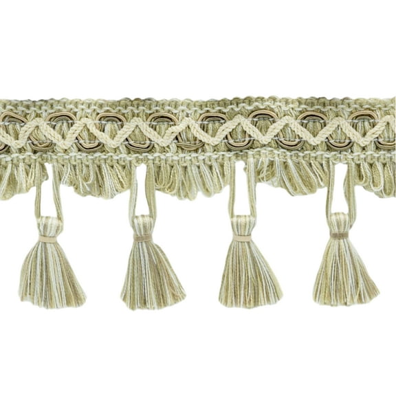 2 1/2" (6cm) Empress Scroll Gimp Design Scalloped Tassel Fringe Trim # TFEMP3,, Fossil Ivory #W01 (White Ivory, Light Beige) Sold By The Yard (36"/3 ft/0.9m)