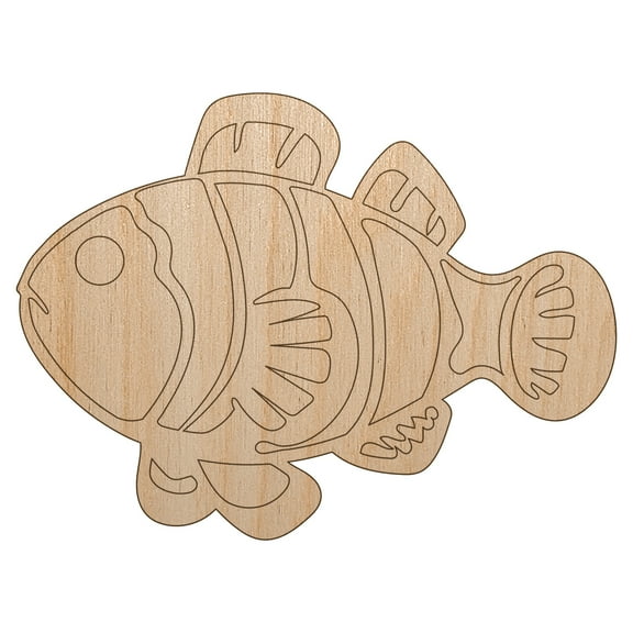 Striped Clownfish Wood Shape Unfinished Piece Cutout Craft DIY Projects - 4.70 Inch Size - 1/8 Inch Thick