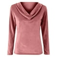 thumbnail image 5 of Womens Long Sleeve Tops Velvet Shirts For Cowl Neck Pleated Tops Elegant Fall Ruched Long Sleeve Blouse T Shirts For Women, 5 of 7