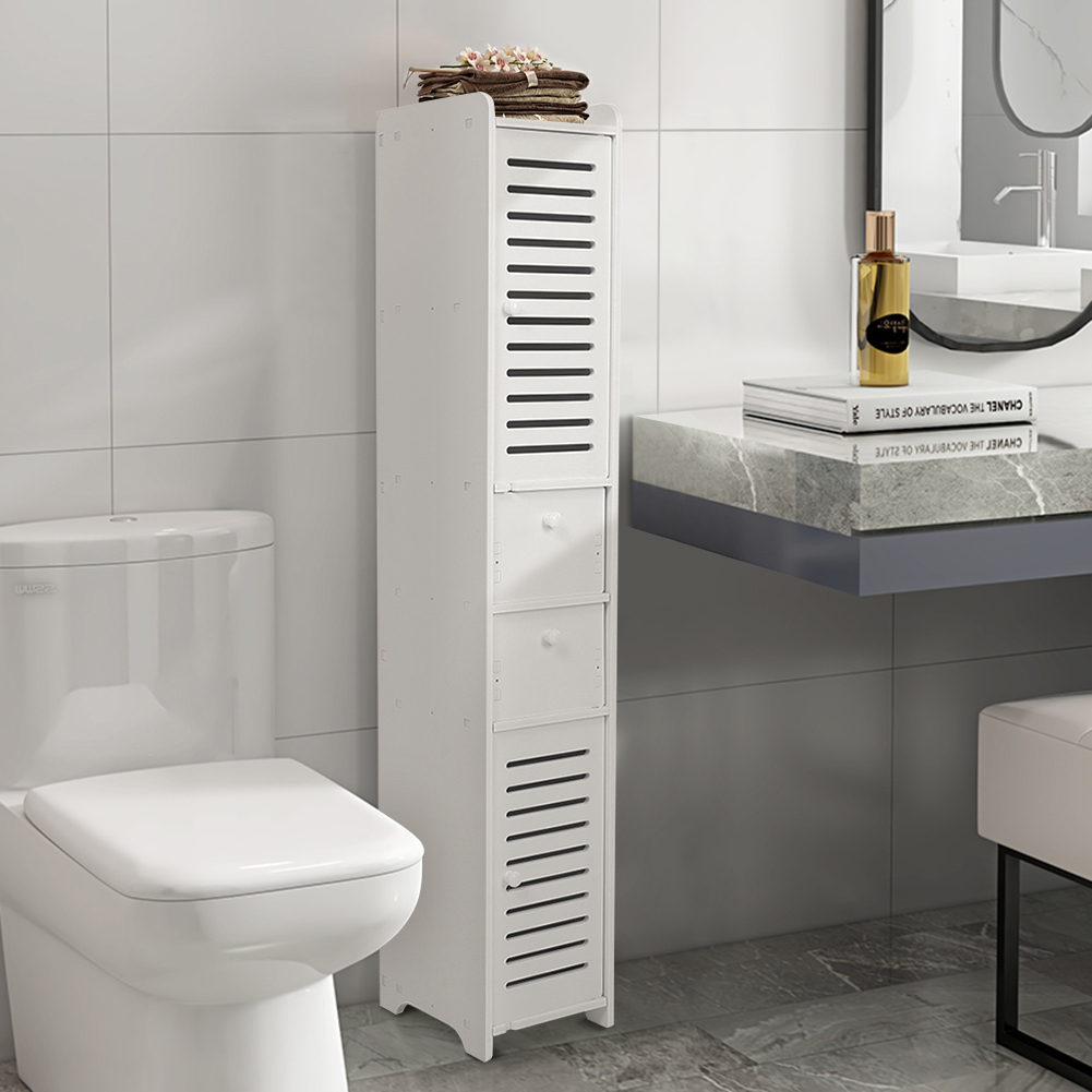 FTVOGUE White Floor Standing Tall Bathroom Storage with Shelves