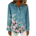 thumbnail image 6 of YUGYXL Women's Button Down Shirts Long Sleeve Trendy Printed Blouses Casual Loose Lapel Collar Tops Fall Fashion Outfit Blue Sweatshirt XXXXXL, 6 of 6