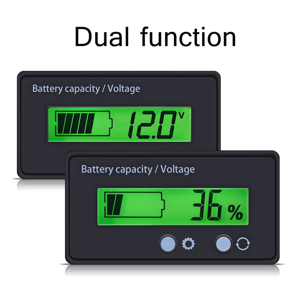 Universal Battery Monitor,Waterproof Battery Capacity Voltage Meter,LCD Screen with Green Backlit Only Support 12-48V Battery