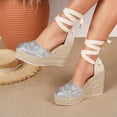 thumbnail image 2 of Rokment Womens Crochet Espadrilles Wedge Sandals 2026 Boho Beach Closed Toe Platform Chunky Heeled Strappy Dressy Shoes for Summer Fall Silver Size 7, 2 of 6