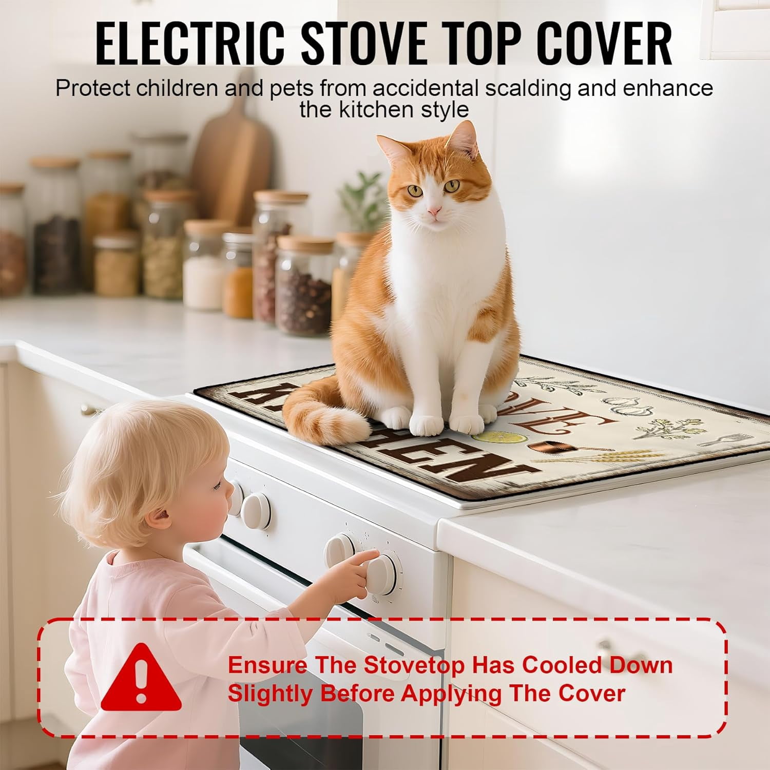Stove Top Cover for Electric Stove 28.5x20.5 Inch Silicone Stove Topper & Protector, Decorative Kitchen Mat for Electric/Glass Stove Top (Rustic Farmhouse Kitchen)