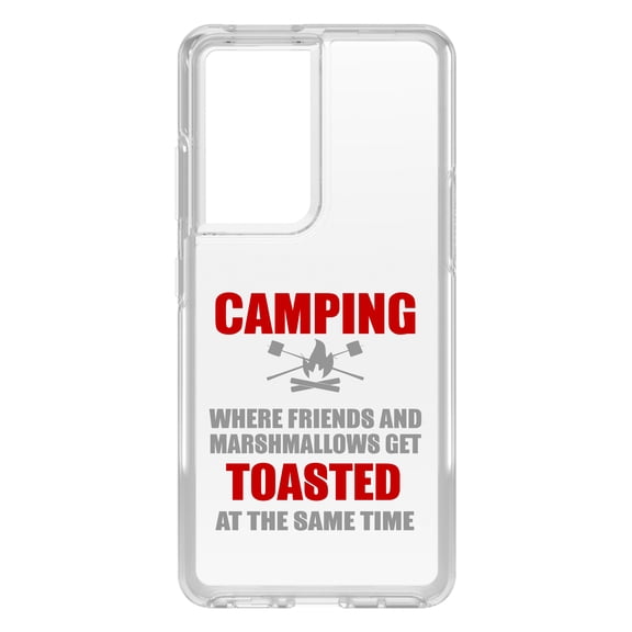 DistinctInk Clear Hybrid Case for Samsung Galaxy S21 Ultra (6.8" Screen) - Friends & Marshmallows Get Toasted - Tempered Glass Back